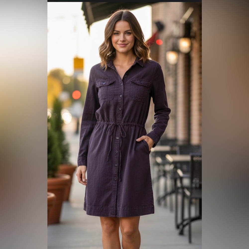 J. Crew Purple Mini Shirt Dress Waist Tie Drawstring Size 2